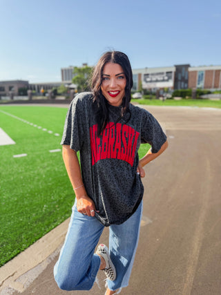 Nebraska Leopard Tee-Black