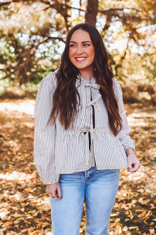 Delaney Striped Bow Top