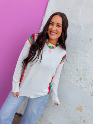 Rainbow Row Sweater-Ivory