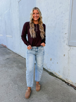 Abbey Henley Sweater-Burgundy