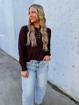 Abbey Henley Sweater-Burgundy