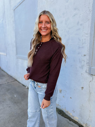 Abbey Henley Sweater-Burgundy