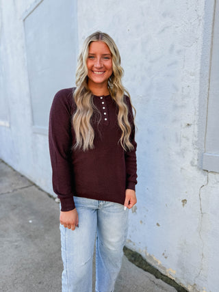 Abbey Henley Sweater-Burgundy