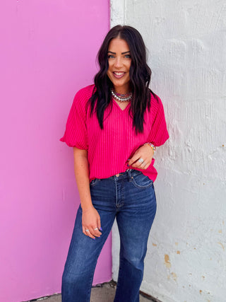 Jory Striped Top-Fuchsia