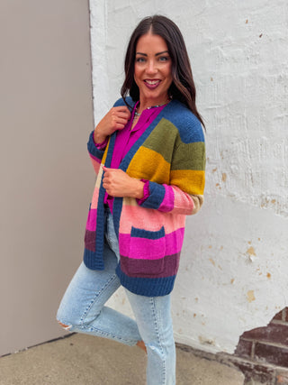 Allison Color Block Cardigan-Blue/Olive