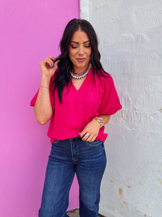 Jory Striped Top-Fuchsia