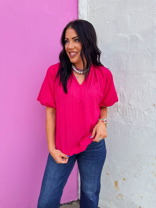 Jory Striped Top-Fuchsia