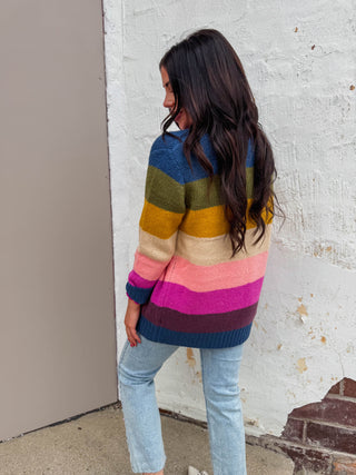 Allison Color Block Cardigan-Blue/Olive