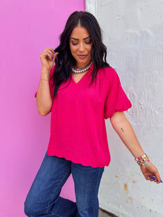 Jory Striped Top-Fuchsia