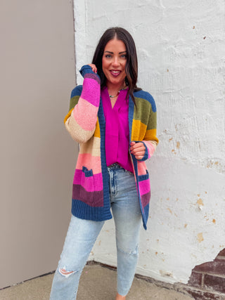 Allison Color Block Cardigan-Blue/Olive