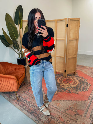 Eli Striped Sweater-Black Mix