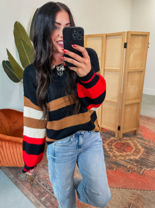 Eli Striped Sweater-Black Mix