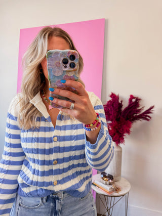 Kayla Striped Cardigan-Blue