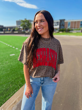 Nebraska Leopard Tee-Brown