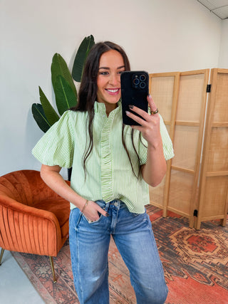 Lucy Striped Top-Lime Green