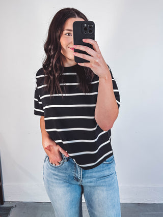 Corrie Tee-Black White Stripe