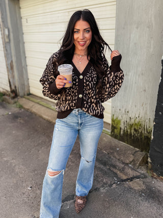 Paige Leopard Cardigan-Brown