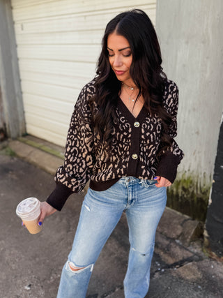 Paige Leopard Cardigan-Brown