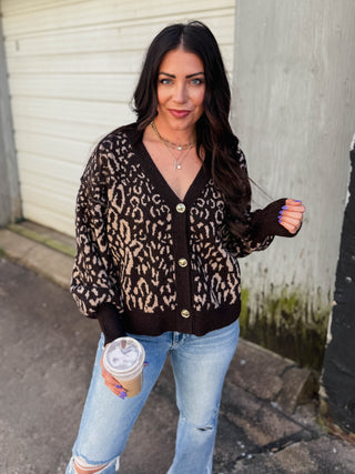 Paige Leopard Cardigan-Brown