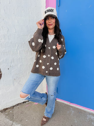 Indy Polka Dot Cardigan-Dark Mocha