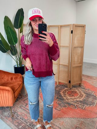 Marlie Sweater-Cabernet/Candy Pink