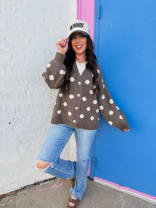 Indy Polka Dot Cardigan-Dark Mocha