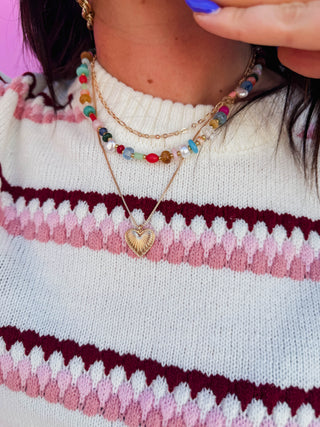 Multi Layered Beaded Heart Necklace