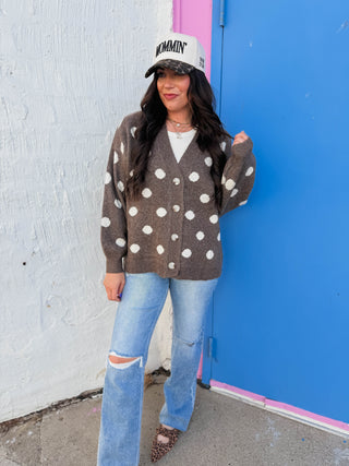 Indy Polka Dot Cardigan-Dark Mocha