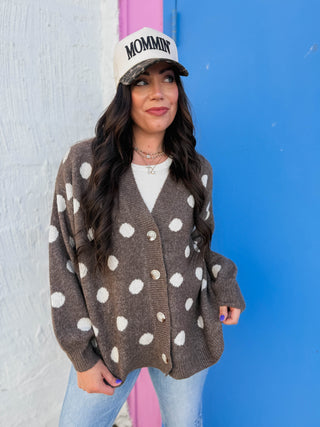 Indy Polka Dot Cardigan-Dark Mocha