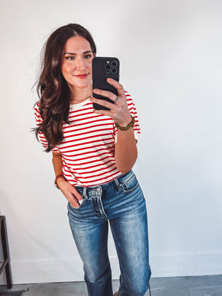 Alyssa Striped Top-Red