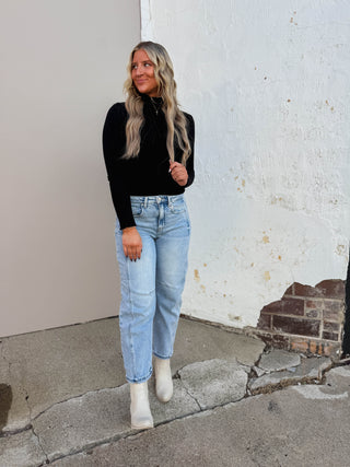 Piper Mock Neck Top-Black