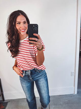 Alyssa Striped Top-Red