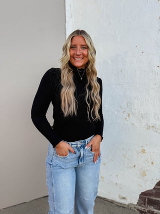 Piper Mock Neck Top-Black