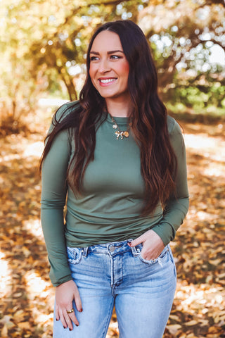 Laci Basic Long Sleeve Top-Light Olive