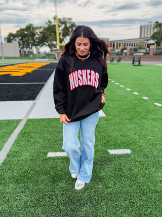 Huskers Polka Dot Sewn Mockneck-Black