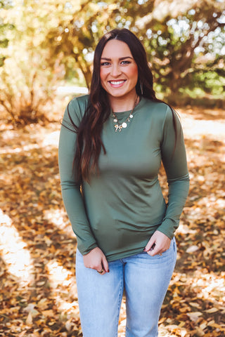 Laci Basic Long Sleeve Top-Light Olive