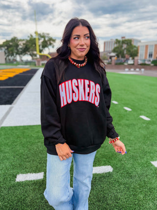 Huskers Polka Dot Sewn Mockneck-Black
