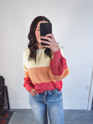 Madison Color Block Sweater-Orange Mix