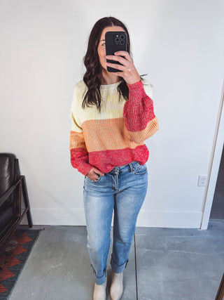 Madison Color Block Sweater-Orange Mix