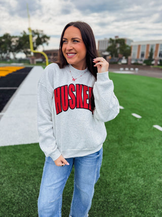 Huskers Polka Dot Sewn Mockneck-Grey