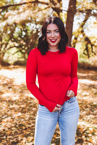 Laci Basic Long Sleeve Top-Ruby