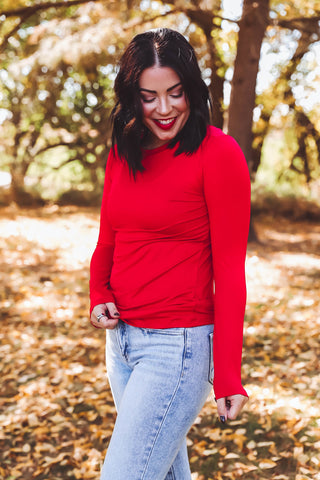 Laci Basic Long Sleeve Top-Ruby