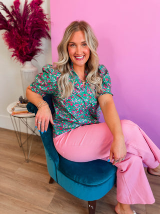 Lydia Floral Top-Green