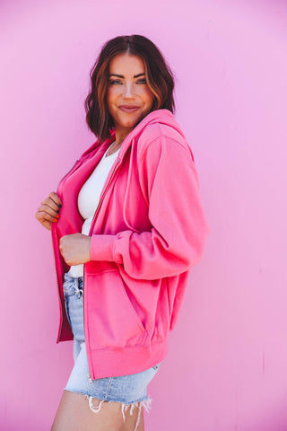 Charlie Zip Up Hoodie-Pink