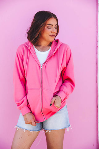 Charlie Zip Up Hoodie-Pink