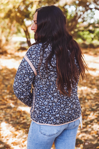 Mari Floral Quilted Jacket-Navy