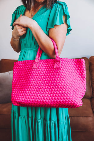 Indy Woven Neoprene Tote-Magenta