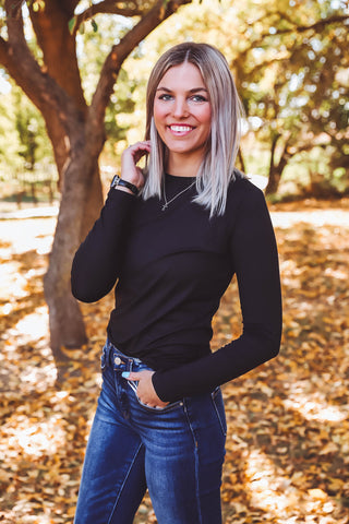 Laci Basic Long Sleeve Top-Black