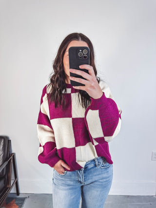 Cora Checkered Sweater-Purple