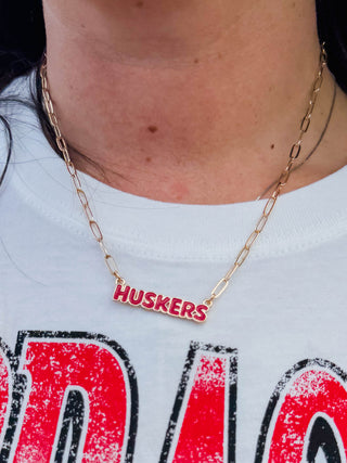 Nebraska Huskers Puffy Nameplate Necklace
